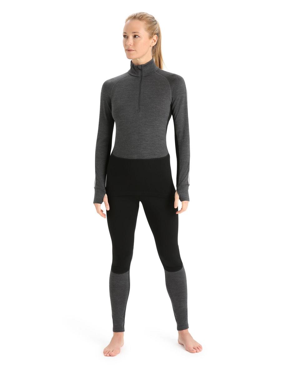 Base Layers Icebreaker 260 ZoneKnit™ Merino Long Sleeve Half Zip Damskie Czarne | PL 1067GSOL